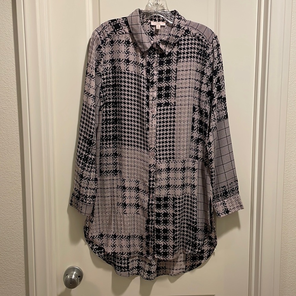Como Vintage tunic pink/black button down shirt size S